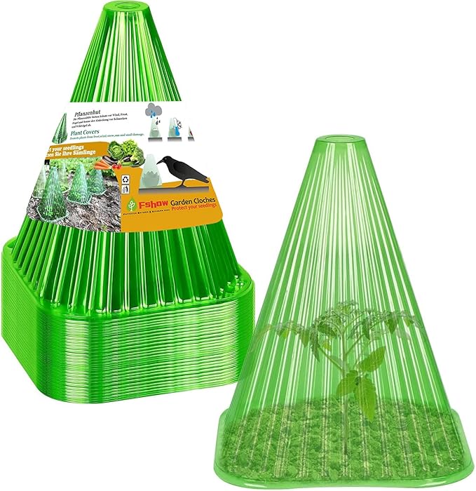 Fshow 40pack Garden Cloches for Plants, Reusable Bell Plant Cover, Plant Covers Protectors from Animals Snails/Birds/Chickens/Insect,D: 9" H X 7.5" D