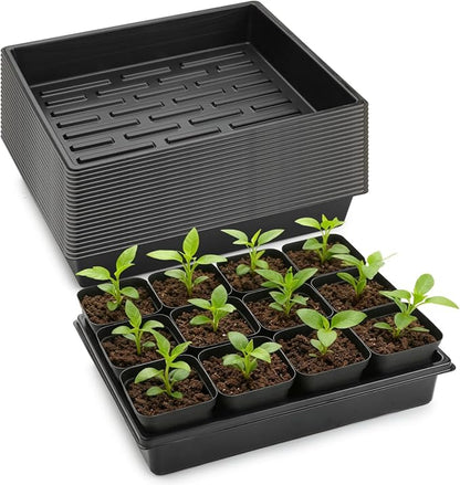20 Pack Nursery Pots Trays (16.5"x13.2"x2.8"), Plastic Seed Starter Trays, Durable Carrying Seedling Starter Tray, Reusable Tray for Planting and Collecting Drainage Water (Black)