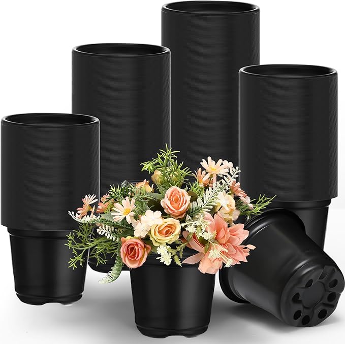 Geosar 500 Pcs Nursery Pots Plastic Plant Pots with Drainage Holes Flower Plant Container Plastic Seed Starting Pot for Transplants Succulents Cactus Indoor Outdoor Garden Yard (4 Inch)
