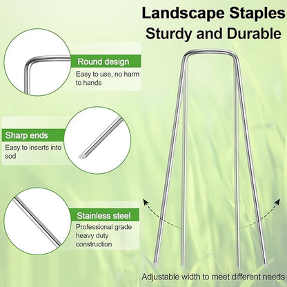 24 Pack Garden Stakes, U-Shaped Tent Stakes, Galvanized Landscape Staples, Ground Stakes, for Landscaping Securing Weed Barrier Fabric, Irrigation Tubing, Holding Fence, Tarpaulin