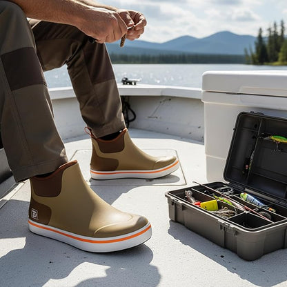 Trudave Mens Deck Boots, Waterproof Rubber Fishing Rain Boots, Anti-slip Short Ankle Shoes for Outdoor Fishing, Boating, Size 5-14