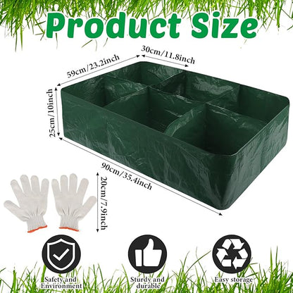 Gerrii 6 Pack 35 Gallon Fabric Raised Garden Beds Rectangle Garden Planting Bed with 6 Divided Grids Drainage Holes 4 Pcs Warehouse Gloves for Vegetables Flowers Tomatoes Herb(Polypropylene, Cotton)