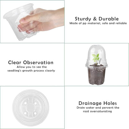 36 Packs 4 Inch Plant Nursery Pots with Humidity Dome Plastic Planters Gardening Flower Plant Pots Seed Starting Pots with Plant Labels for Seedling Indoor Outdoor Garden, Transparent