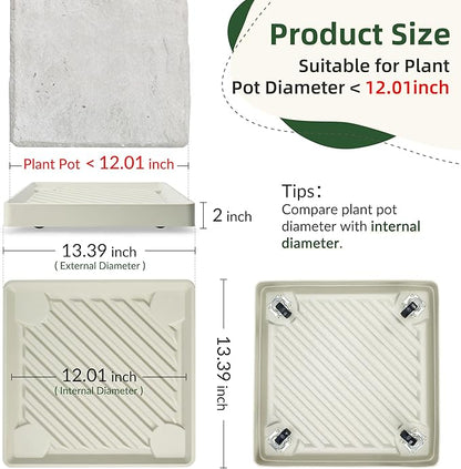2PCS Square Plant Caddy with Hidden Wheels, Heavy Duty Rolling Plant Stand Caddy with Wheels, Pot Base for Indoor Outdoor, Beige, 13 inches
