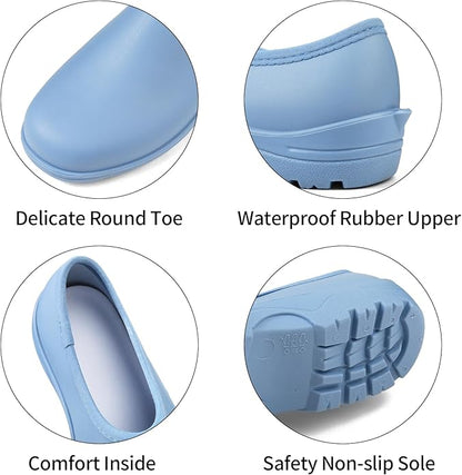 DKSUKO Waterproof Garden Shoe for Women Outdoor Slip-On Rain Boots Short Ankle Work Shoes and Garden Clogs with Comfort Insole