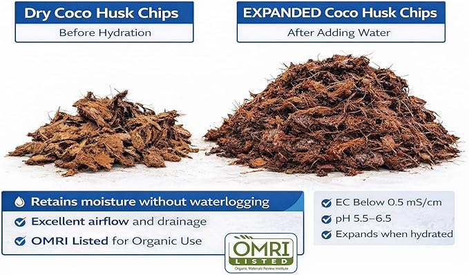Premium Coconut Coir Fiber Husk Chips Brick 500 g OMRI Listed Organic Growing Medium for Orchids Houseplants Reptiles Terrariums