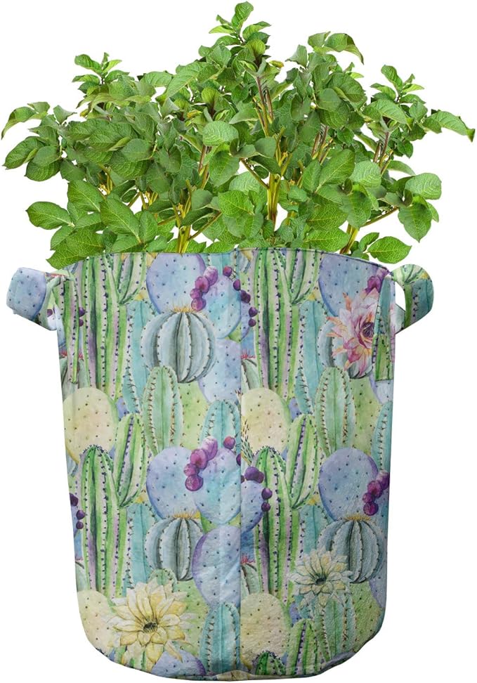 Ambesonne Colorful Grow Bags 5-Pack, Orange Lemon Fruits, Heavyduty Fabric Pots with Handles for Plants, Magenta Orange