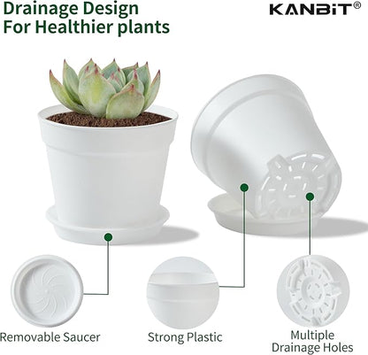 14 Pack 4 Inch Plant Pots, Small Plastic Flower Pots with Drainages and Saucers, Easy Plant Stackable & Reusable Nursery Decorative Garden Planters Pots for Home Indoor or Outdoor Plants, White