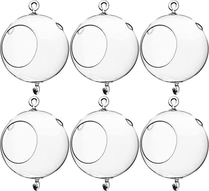 WGV Hanging Terrarium Globe, Width 5", Height 7", Double Hook, DIY Air Succulent Planter, Clear Glass Vase Orb, Candle Holder for Windowsill Outdoor Garden Decor, 6 Pieces Bulk