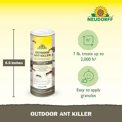 Neudorff Outdoor Ant Killer, Ant Bait Granules 1 lbs Treats up to 2,000 sq. ft. & Lasts up to 4 Weeks, Home Perimeter Treatment for Organic Gardening, Insect Bait Attracts and Kills (1 lb)