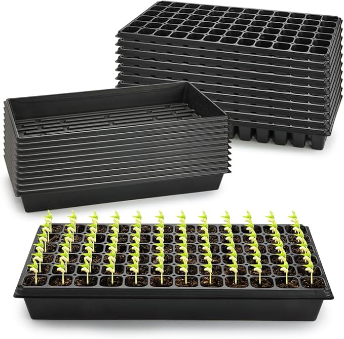 10 Pack 1020 Trays No Holes and 10 Pack 72 Cell Seed Starter Tray, 20" x 10" - Heavy Duty Reusable Plastic Seed Starter Kit for Microgreens, Seed Germination & Plant Propagation (10 Sets)