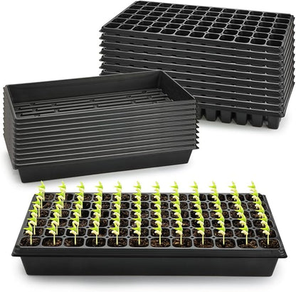 10 Pack 1020 Trays No Holes and 10 Pack 72 Cell Seed Starter Tray, 20" x 10" - Heavy Duty Reusable Plastic Seed Starter Kit for Microgreens, Seed Germination & Plant Propagation (10 Sets)