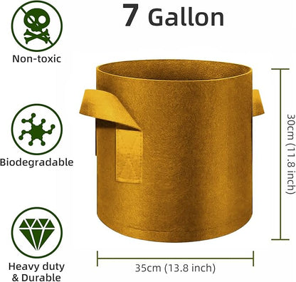 7 Gallon Nonwoven Fabric Planter Bags, Brown - 12 Pack, Thickened, Breathable, Reusable, Drainage, Handles, Vegetable/Flower/Plant/Fruit Outdoor Usage
