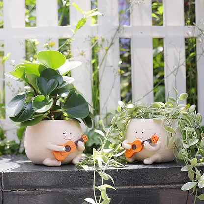 Smily Face Planter Pot with Drainage Hole Cute Resin Head Planters for String of Pearls Plant Live Unique Guitar Succulent Pots for Indoor Outdoor Plants Gift IdeaI for Mother Christmas