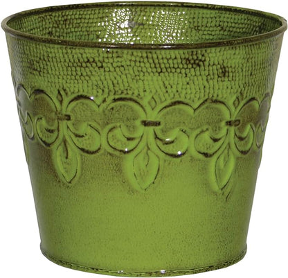 Robert Allen MPT01643 Fluer De Lis Series Metal Planter Flower Pot, 10, Tansy Green