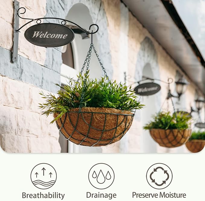 GreatBuddy 4 Pcs Coconut Hanging Basket Liners 12 Inch, Sturdy Round Coco Liners for Planters, Perfect Replacement for The Old, 100% Natural, Easy to Straighten Out