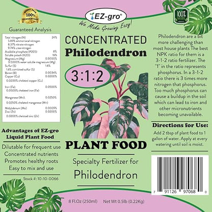EZ-GRO Liquid Philodendron Fertilizer - Indoor Plant Food with Ratio of 3 1 2 NPK Fertilizer for Philodendron Plants | Premium Indoor Plant Fertilizers for Healthy Growth