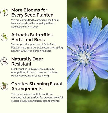 Eden Brothers Singin the Blues Wildflower Mixed Seeds for Planting, 1/4 lb, 120,000+ Seeds with Blue Flax, Lupine, Chicory, Attracts Pollinators, Plant in Spring or Fall, Zones 3, 4, 5, 6, 7, 8, 9, 10