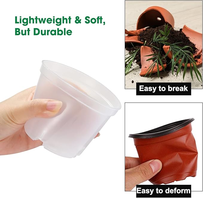 4 Inch Clear Nursery Pots for Plants, Transparent Plastic Plant Pots with Drain Holes, Seed Starter Clear Pots with 20 Plant Labels for Flowers Vegetable Seedlings 30 Pcs