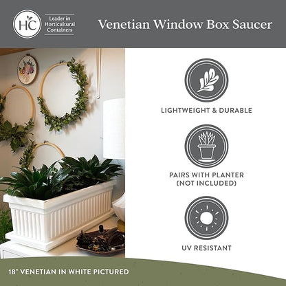 The HC Companies 17.5 Inch Venetian Rectangular Plant Saucer, Lightweight UV-Resistant Plastic Outdoor & Indoor Flower Pot Tray, 2-Pack Plant Pot Trays for Garden & Home Decor, White