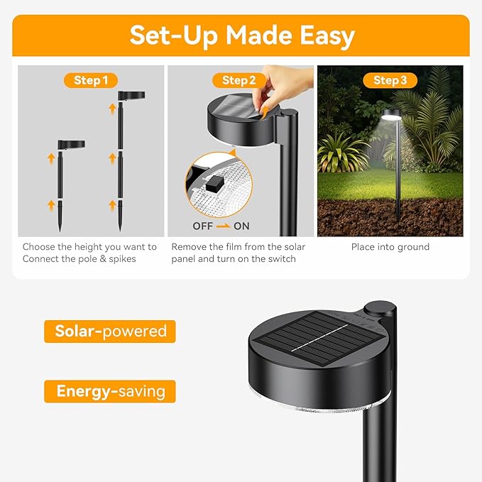 8 Pack Solar Pathway Lights Outdoor, 12 Brighter LED Solar Lights Outdoor Waterproof, Up to 12 Hrs Modern Path Light for Yard Garden Walkway Driveway Lawn, Cool White