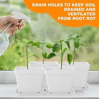 Amyhill 4 Inch Flower Pots Square Plants Nursery Pot Plastic Plant Seedling Pots Nursery Transplanting Planter Container with Saucer for Indoor Herbs Succulent Balcony Garden(White,100 Pcs)