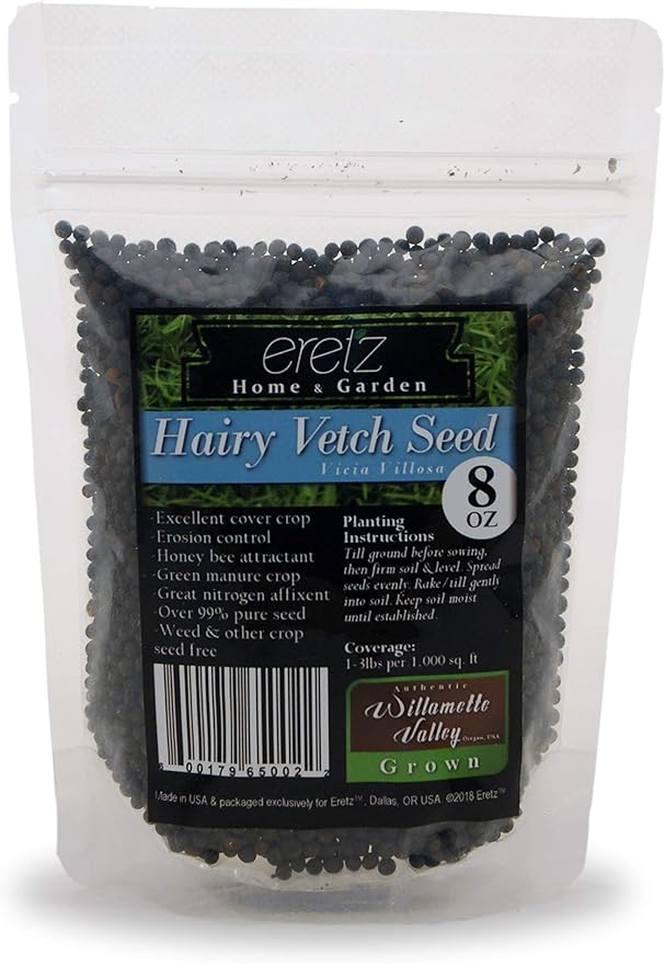 Hairy Vetch Legume Seed by Eretz (8oz) - Choose Size! Willamette Valley, Oregon Grown, Non-GMO, No Fillers, No Coatings, #1 Seed.