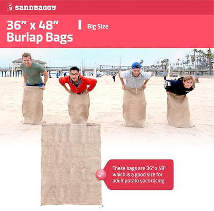 Sandbaggy Extra Large 36" x 48" Burlap Bags - Adult Potato Sack Racing, Grow, Plant Covers - Reusable Grocery Bags - Food Grade (2)