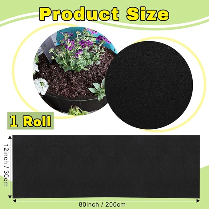 1 Roll 12x120 Inch Felt Liner Roll Fabric Planter Natural Coconut Non Woven Black Liner Sheets Plant Potting for Garden Planters Flower Basket Animal Pets