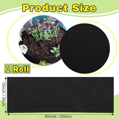 1 Roll 12x120 Inch Felt Liner Roll Fabric Planter Natural Coconut Non Woven Black Liner Sheets Plant Potting for Garden Planters Flower Basket Animal Pets