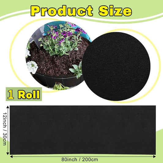 1 Roll 12x120 Inch Felt Liner Roll Fabric Planter Natural Coconut Non Woven Black Liner Sheets Plant Potting for Garden Planters Flower Basket Animal Pets