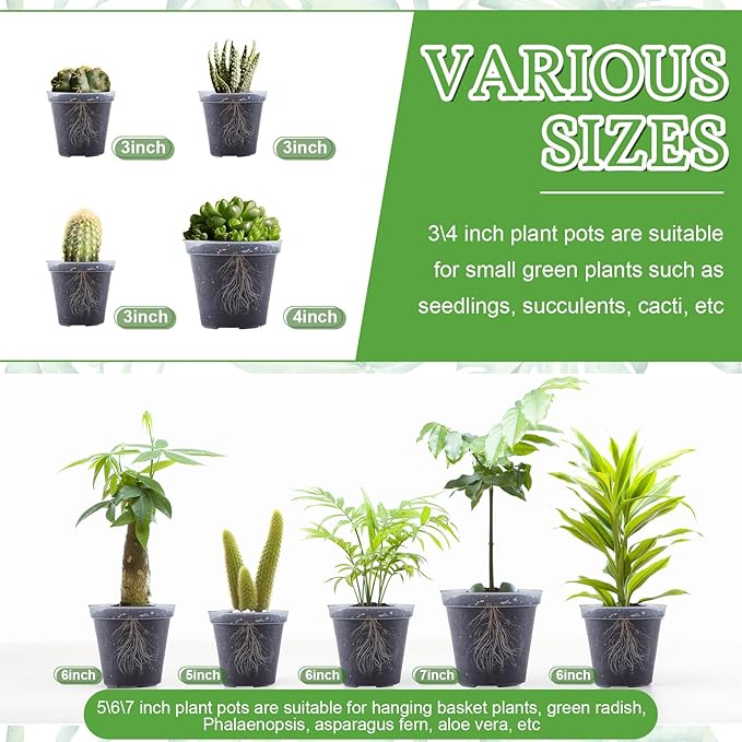 Vesici 32 Pcs 3/4/5/6/7 Inch Large Size Clear Nursery Pots Variety Pack Plant Pots with Drainage Holes Planters for Indoor Plants Flexible Transparent Plastic Plant Bottle Succulents