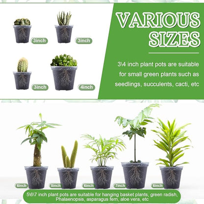Vesici 32 Pcs 3/4/5/6/7 Inch Large Size Clear Nursery Pots Variety Pack Plant Pots with Drainage Holes Planters for Indoor Plants Flexible Transparent Plastic Plant Bottle Succulents