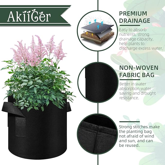 5/10/12/20/30 Pack 10 Gallon Grow Bags, Heavy Duty Thickened Nonwoven Fabric Pots with Handles, Plant Grow Bags for Vegetable/Flower/Plant/Fruits, Black (12 Pack)