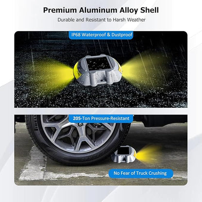 JIGUOOR Solar Deck Lights LED Driveway Lights Solar Powered Dock Light Outdoor IP68 Waterproof Road Markers for Step Sidewalk Stair Boat Garden Ground Pathway Yard (Yellow, 14 Pack)