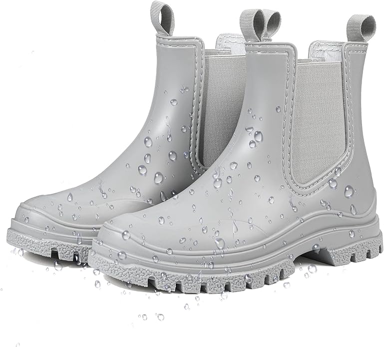 DKSUKO Rain Boots Women Waterproof Chelsea Boots Ankle Garden Shoes for Ladies Rubber Short Rainboots with Removable Comfort Insole for Outdoor Work Deck Mud Boots