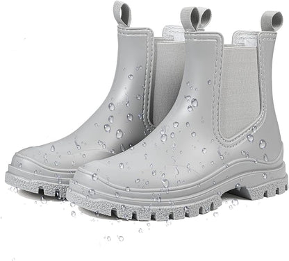DKSUKO Rain Boots Women Waterproof Chelsea Boots Ankle Garden Shoes for Ladies Rubber Short Rainboots with Removable Comfort Insole for Outdoor Work Deck Mud Boots