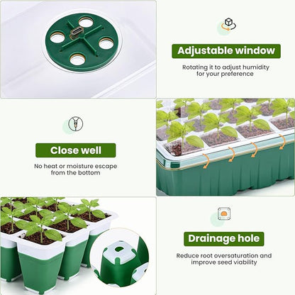 6 Packs Seed Starter Tray with Grow Lights, 72 Cells Silicone Seed Starter Kits with Humidity Dome, 3 Lights for Seed Starting, 4 Timing Set, 8 Full Spectrum Germination Kit for Plant Seeds