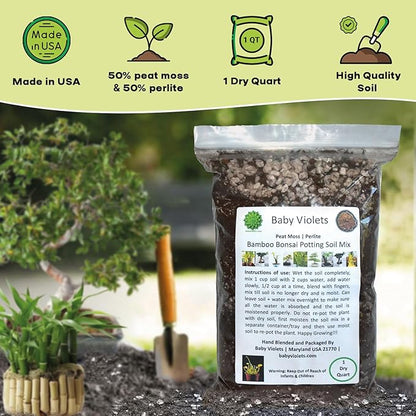 Bamboo Bonsai Plant Potting Soil Mix (3 Cups / 1 Quart), Perlite & Peat Moss