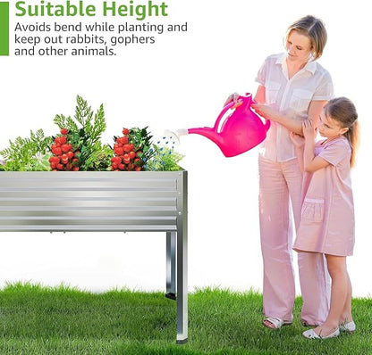 2PCS Galvanized Raised Garden Bed with Legs, 48 gallons, 48"x24"x32" Large Metal Elevated Planter Boxes with Drainage Holes,for Vegetables, Flowers, Backyard, Patio, Balcony