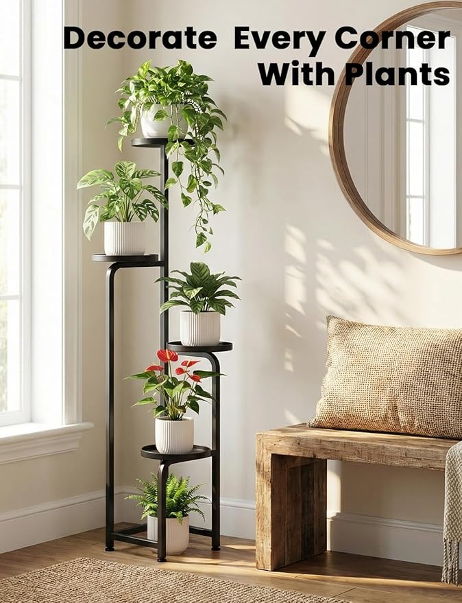 TOSKING 4 Tier Corner Plant Stand Indoor Outdoor, Heavy Duty Metal Flower Pot Holder Shelf for Multiple Plants, Space Saving Patio Garden Balcony Living Room Decor，Black