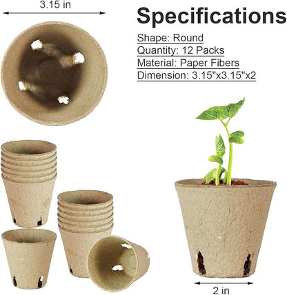 Peat Pots, Biodegradable Pots for Seedlings with Drain Holes, Garden Plant Nursery Pots for Plants, Vegetables,Fruits and Herb (12)
