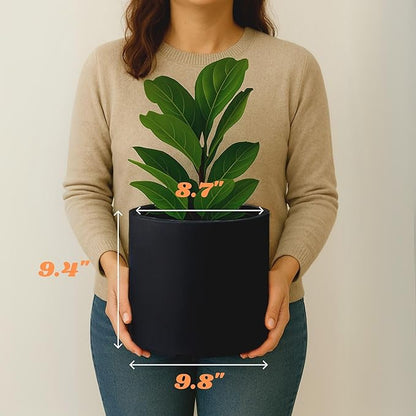 Fox & Fern 10 Inch Black Plant Pot with Drainage Plug — Premium Lightweight Fiberstone Matte Black Planter; 10 Inch Pots for Plants; for Indoor & Outdoor Use; Weather Resistant & UV Resistant