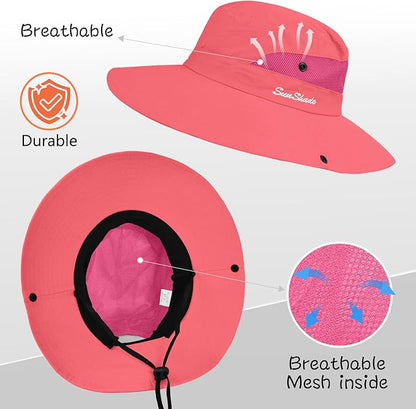 ZOORON Women's Ponytail Safari Sun Hat,Wide Brim UV Protection Outdoor Bucket Hat,Foldable Beach Summer Fishing Hat