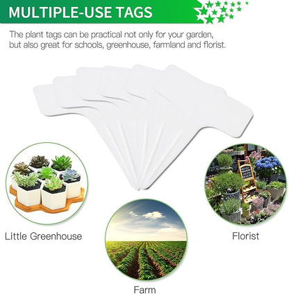 Prudance® 50 Pack Reusable Waterproof Plant Markers for Garden T-Type Plant Labels for Seedlings Potted Plants Vegetables Succulents Durable Weatherproof Garden Tags (White)