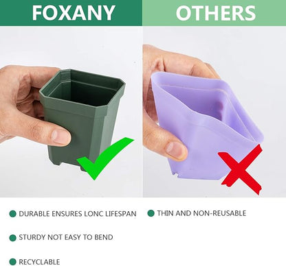 foxany 3" Plants Nursery Pot, 30 Pcs Thick Plastic Square Planting Pots, Plant Seedling Pots, Seed Starting Pots with 30 Saucers - Black-Green