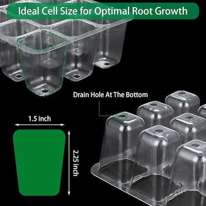 Seed Starter Tray, 12-Pack 144 Cells Seedling Starter Trays, Humidity Adjustable Seed Tray Kit with Dome and Base Greenhouse Grow Trays Mini Propagator for Seeds Growing Starting