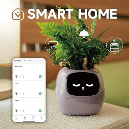 Smart pet Planter Robot Guidance on Plant Care with Emojis, Adorable Plant Companion with Rich Gesture Interaction, Neat Desk Setup Gift (Pink)