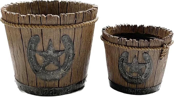Western Cowboy Horseshoe Retro Plantpot Resin Flowerpots with Drainage Holes Garden Outdoor Home Decoration (Set of 2)