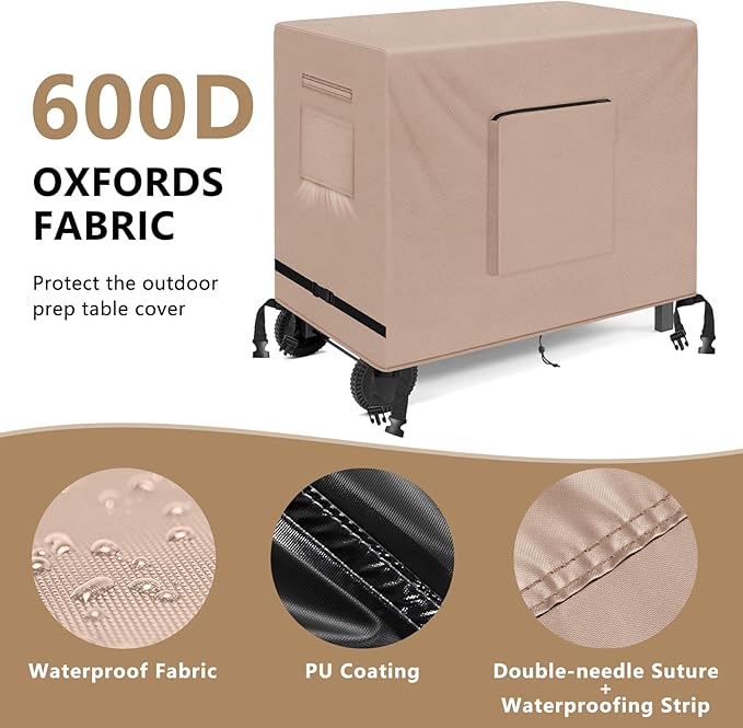 Kovshuiwe Outdoor Dining Cart Cover - Heavy Duty Waterproof Cover for Royal Gourmet Cart Flattop Worktable PC3401S & PC3401B, Compatible with 40 inch Outdoor Utility Cart-40 x 24 x 32 Inch, Khaki